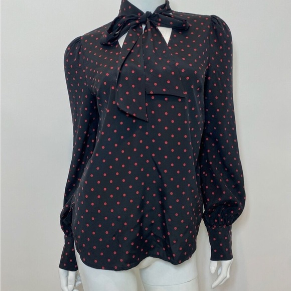 Veronica Beard Jeffries Silk Tie Neck Blouse Polka Dot Size 4 - Picture 2 of 7